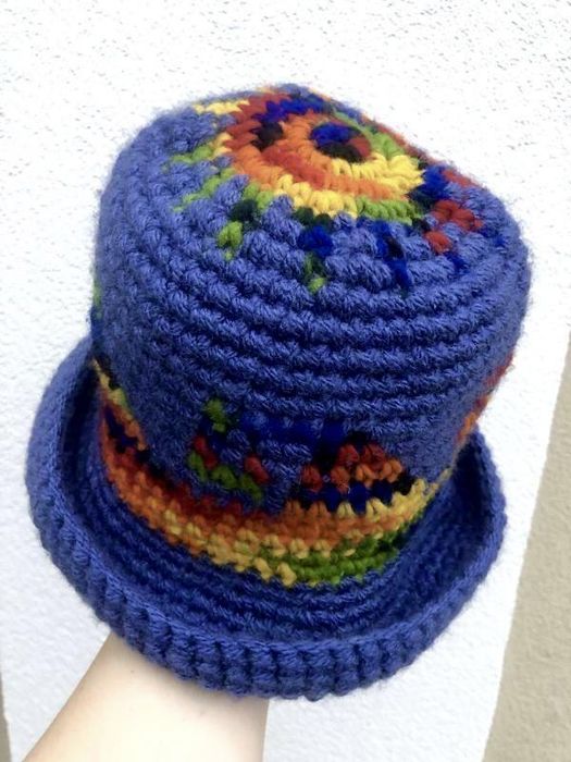 Шерстяная винтажная вязанная шапка панама ручной работы stussy