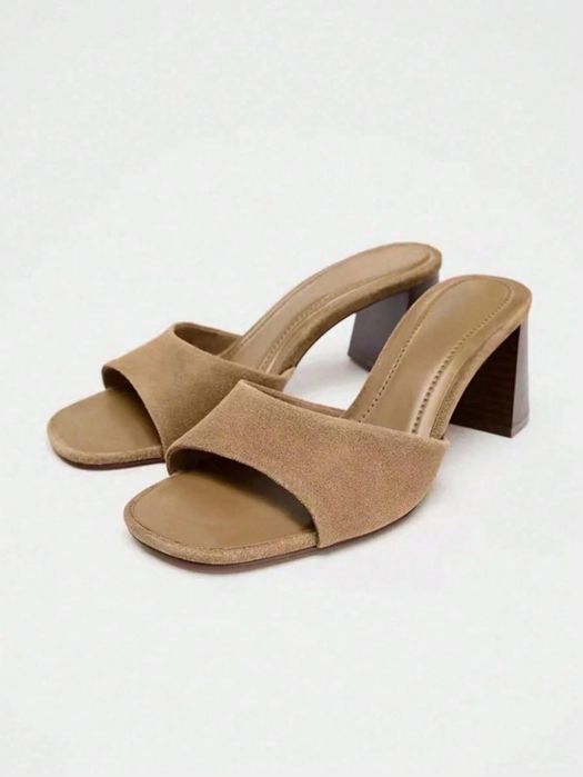 Klapki zamszowe eleganckie stylowe wsuwane beżowe SHEIN 38