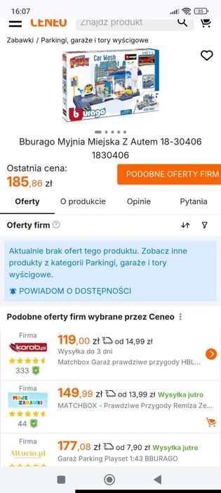 Myjnia bburago niekompletna