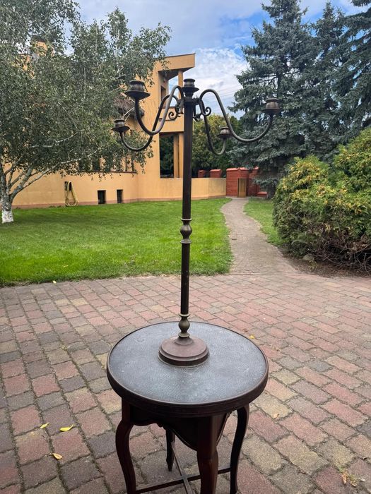 Stary mosiężny kandelabr stojący – lampa podłogowa retro antyk  dwie sztuki