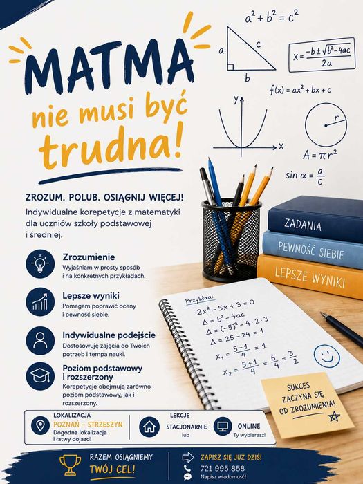 Korepetycje Matematyka - PODSTAWOWKA / LICEUM / TECHNIKUM + Rozszerzona