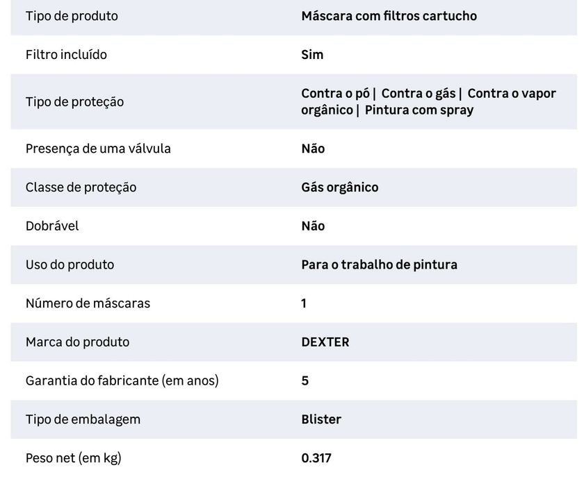 NOVA - Máscara de cartucho com 2 filtros A1P2 R ABS e carvão ativo Dexter