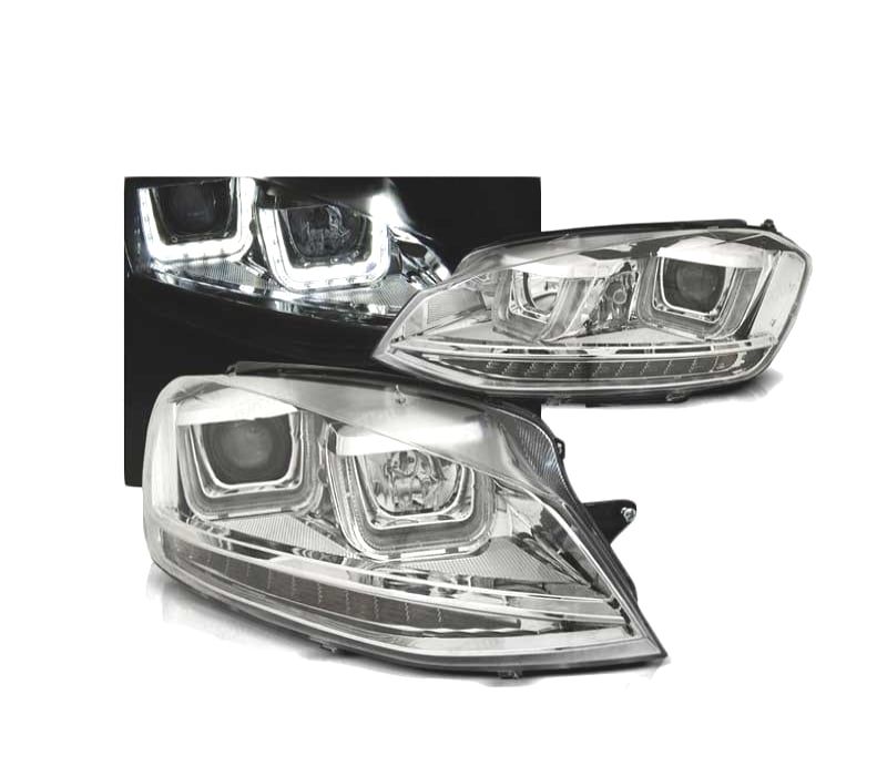 FARÓIS VOLKSWAGEN VW GOLF 7 12-17 U-TYPE DRL CHROME INDICADORES LED