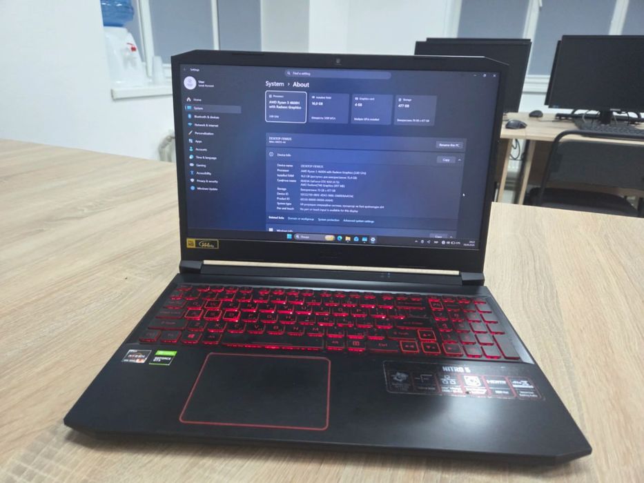 Ноутбук Acer Nitro 5, GTX 1650 4GB, Ryzen 5 4500H, DDR4 16 ГБ, SSD 512 ГБ, 144гц