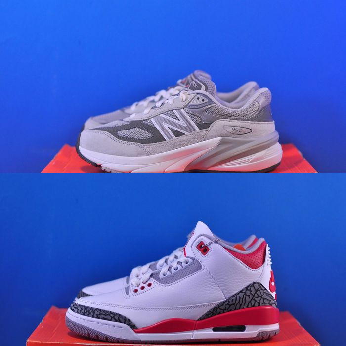 Кросівки New Balance 990 V6 Grey Jordan 3 Retro Fire Red оригінал