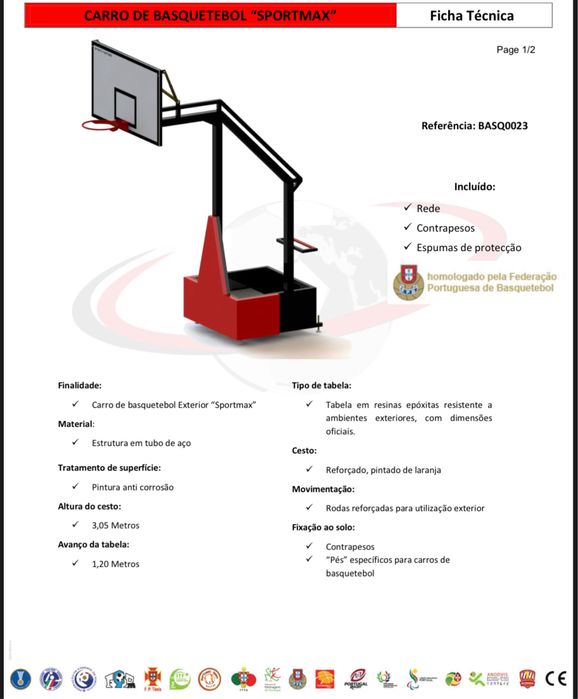 Cesto de Basquetebol Profissional – SPORTS PARTNER (Novo)