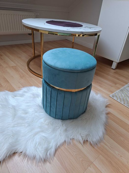 Pufa turkus złoto glamour 37x32