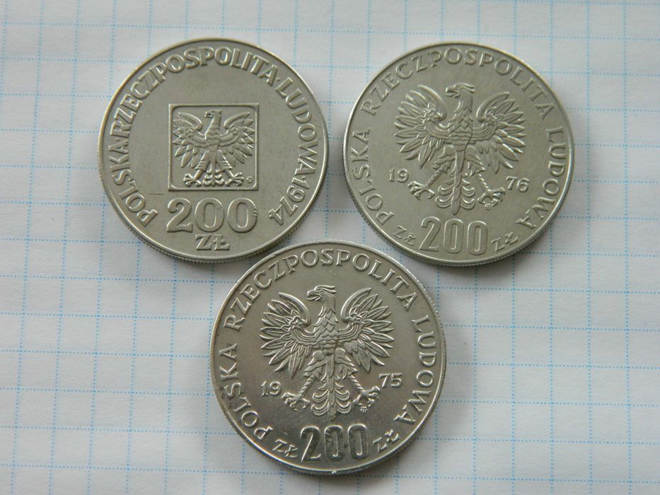 1000злотих 1982, 200 злотих 1974, 1975, 1976рр. Срібло.: 1 300 грн