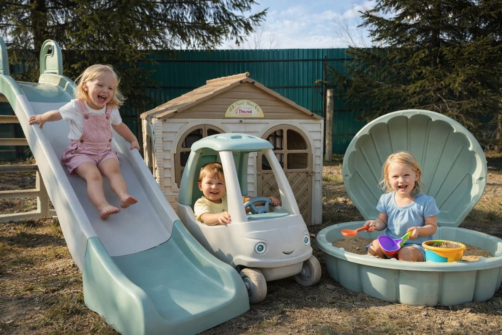 Набір для дітей будиночок гірка,пісочниця з накриттям,Будиночок,гірка