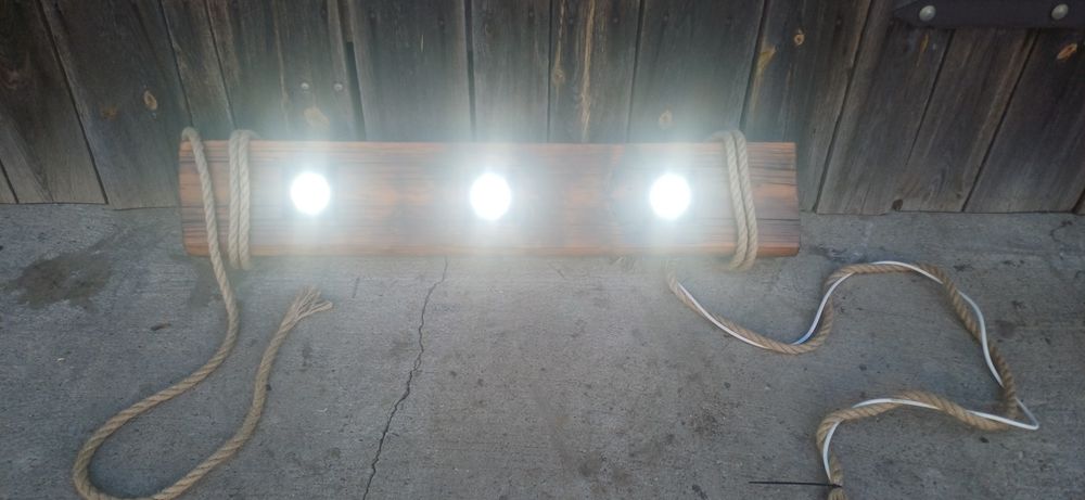 Lampy altanowe drewniane LED wiszące na linach retro/vintage/oldschool