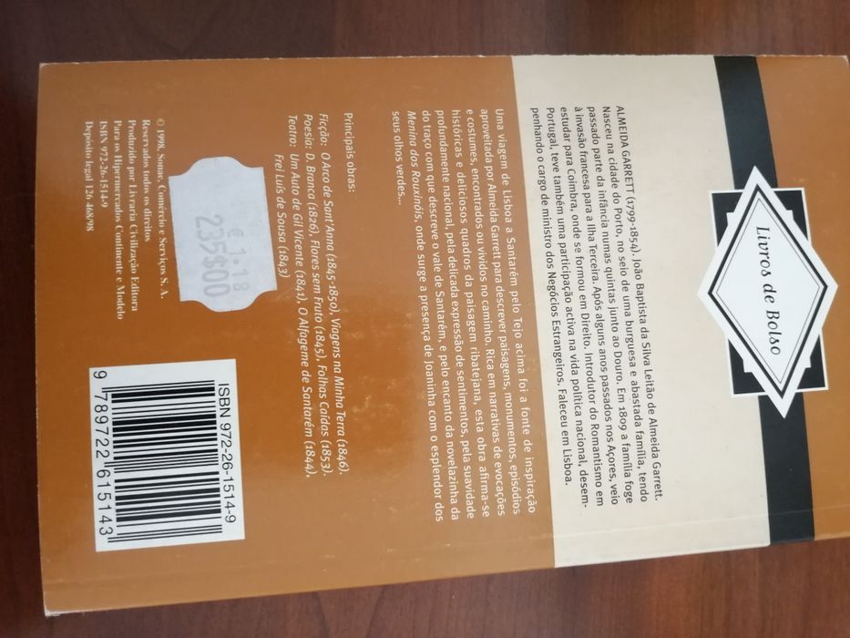 Romance Viagens na minha terra de Almeida Garrett, edição de bolso