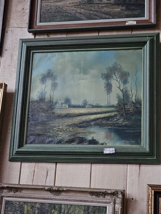 Obraz malowany na płótnie wieś zielona rama 90x80 #1509 Stylowy Węgrów