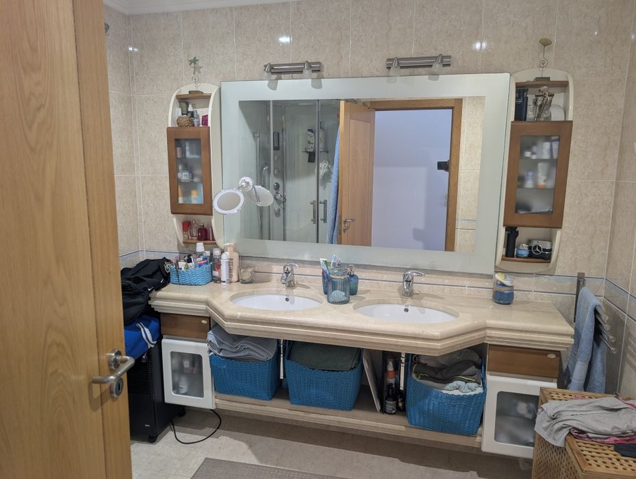 Móvel de Casa de Banho Completo Roca (203 cm) – Pedra, Lavatório Duplo e Espelho