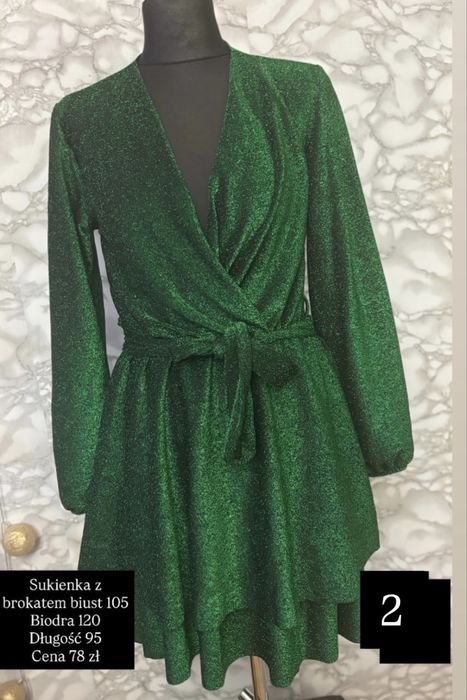 Zielona sukienka z brokatem biust 105