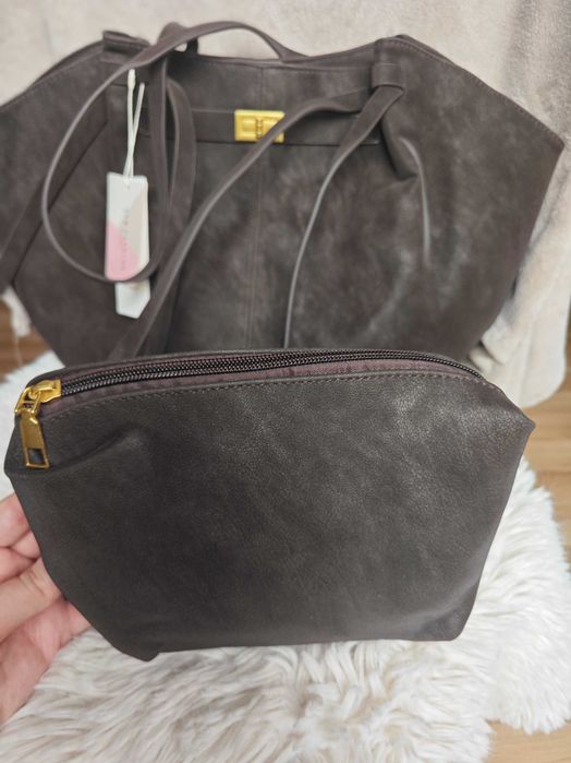 Torebka damska shopperka dark brown czarny brąz viral