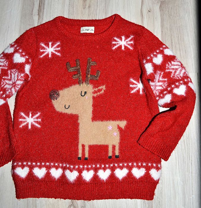 383* F&F Świąteczny sweter renifer 18/24 msc_ 86/92 cm