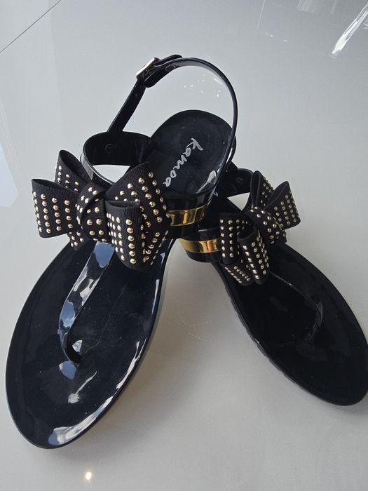 Sandałki japonki czarne z kokardą wygodne Kamoa 38