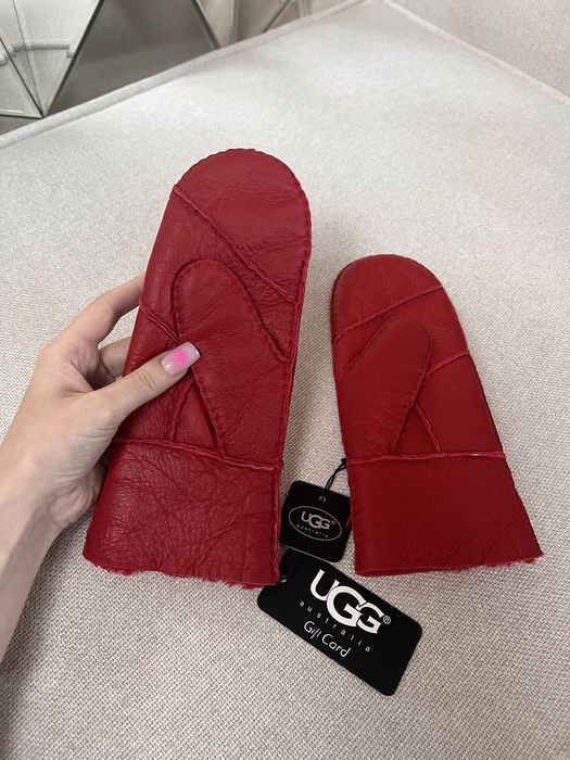Czerwone rękawiczki ugg skórzane skóra prezent kożuch owcza