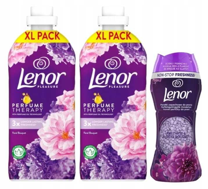 Lenor Floral Bouquet Amethyst płyn do płukania 2x1,2L + perełki 210g