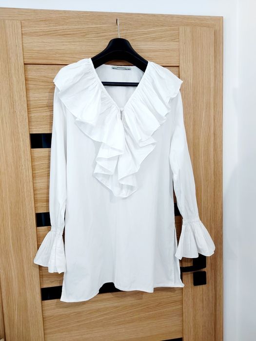 Biała sukienka koszulowa Reserved dluga koszula roz L duży kołnierz