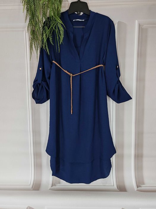 Wygodna granatowa sukienka Creme Fraiche rozmiar ok 44 poliester