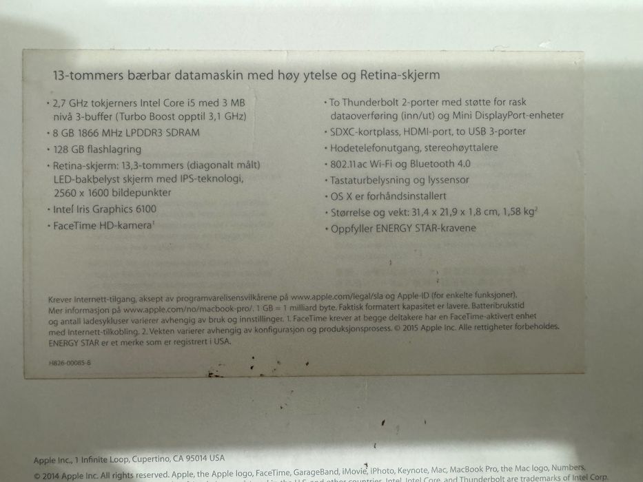 Mocny MacBook Pro 13 A1502 Intel Core i5 2015 rok