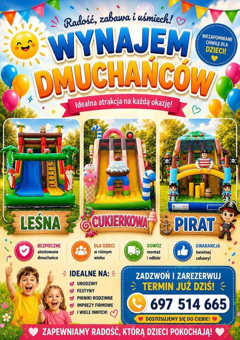 Wynajmę dmuchaną zjeżdżalnie, dmuchaniec, zamek dmuchany