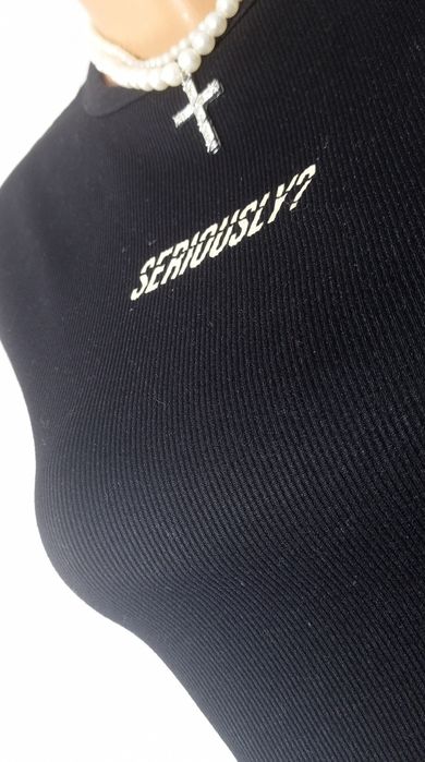 Bluzka krótka czarna z krótkim rękawem crop top prążkowany H&M Divided M
