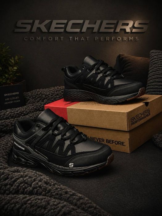 Осень 2026!! Мужские кросовки скетчерс кожаные ! Skechers черные ! Стильные мужские красовки на осень