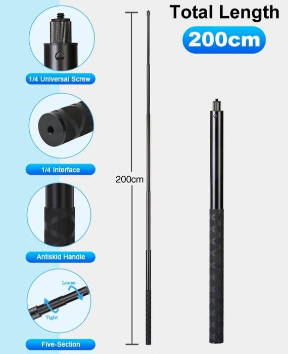 Selfiestick niewidzialny 2 metry do Insta360 x5 x4 x3 DJI Osmo GoPro