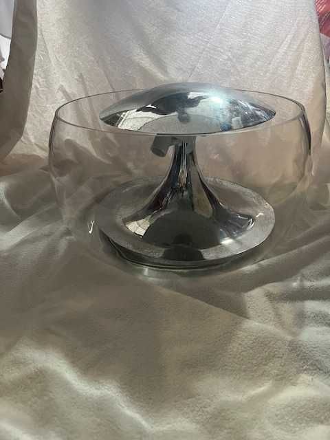 Candeeiro em vidro e inox cromado