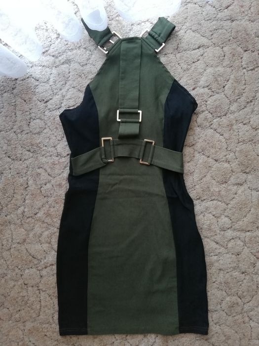 Sukienka mini Rare London 34 36 khaki czarna