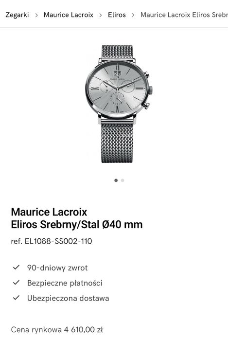Stan BDB. Zegarek Maurice Lacroix Eliros Ref.EL1088 40mm