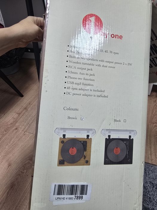 Nowy sprawny gramofon 1 by One brązowy