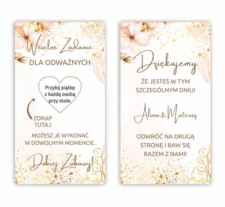 ZDRAPKI WESELNE 50 SZT. Podziękowania dla gości - Pudrowy róż Kremowe