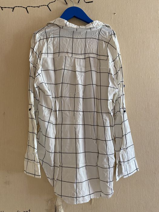 Блуза сорочка шкільна в клітинку біла чорна повсякденна бавовна