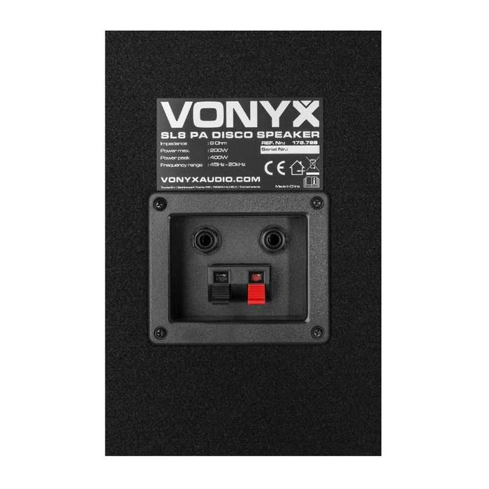 Pack 2x Colunas Passivas 8″ 400W ( Pmáx )  2 Vias – BASS REFLEX – VONYX