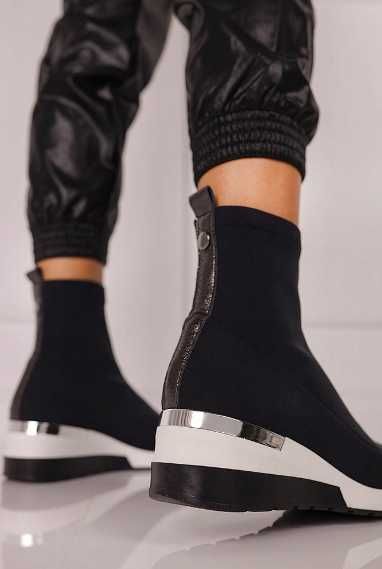 Botki KATI elastyczna cholewka, koturn  r.43/28cm NOWE!!!