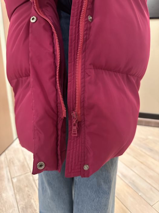 Зимний пуховик розовый длинный