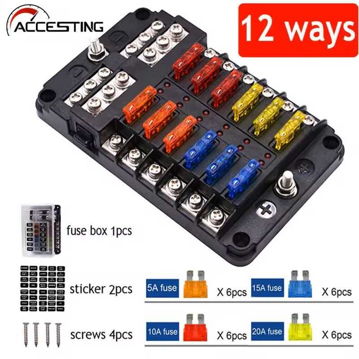 Блок запобіжників універсальний 12 шт. Колодка запобіжників 12 шт