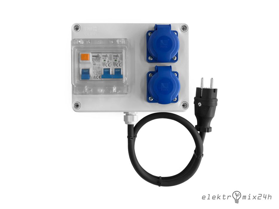 Skrzynka elektryczna przenośna z przewodem, gniazda 2x16A 230V, gotowa