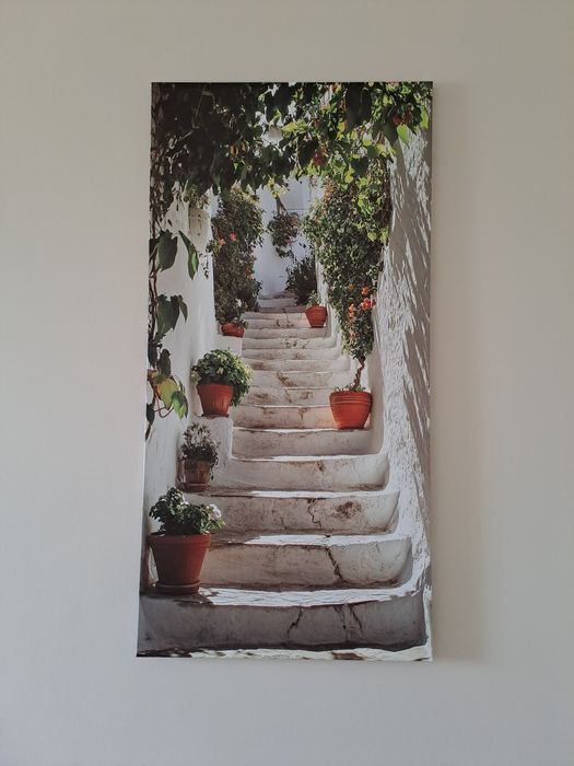 Obraz w drewnianej ramie schody uliczka 50x100