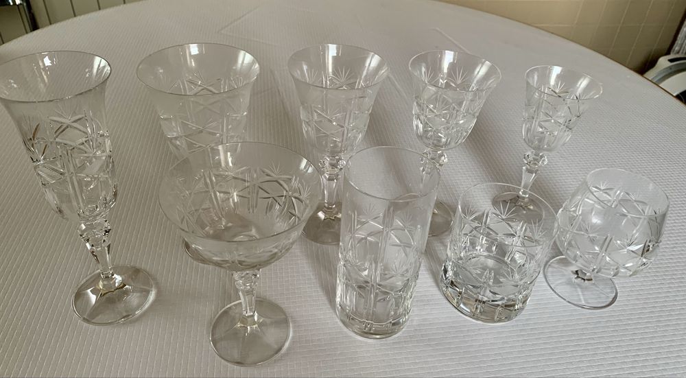 Serviço vintage copos cristal Bohemia