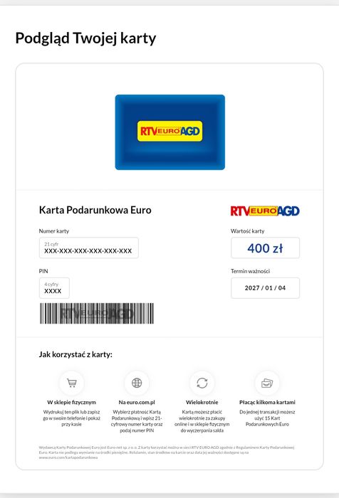 Karta Podarunkowa RTV AGD 400zł