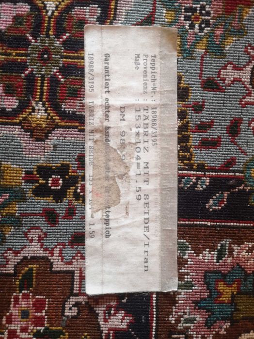 Tabriz dywan, wełna z jedwabiem, sygnowany, rozetowy, antyk