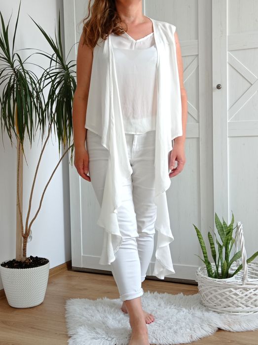 Elegancka kremowa wieczorowa bluzka 44 XXL tunika ecru wesele