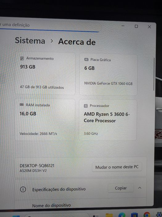 PC Gaming Ryzen 5 3600, 16gb RAM, gráfica 6gb, Ssd+Hdd