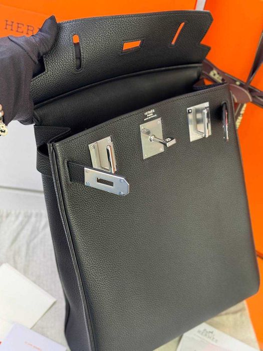 Кожаный слинг Hermers плечевая сумка Эрме черный рюкзак Эрмес c932