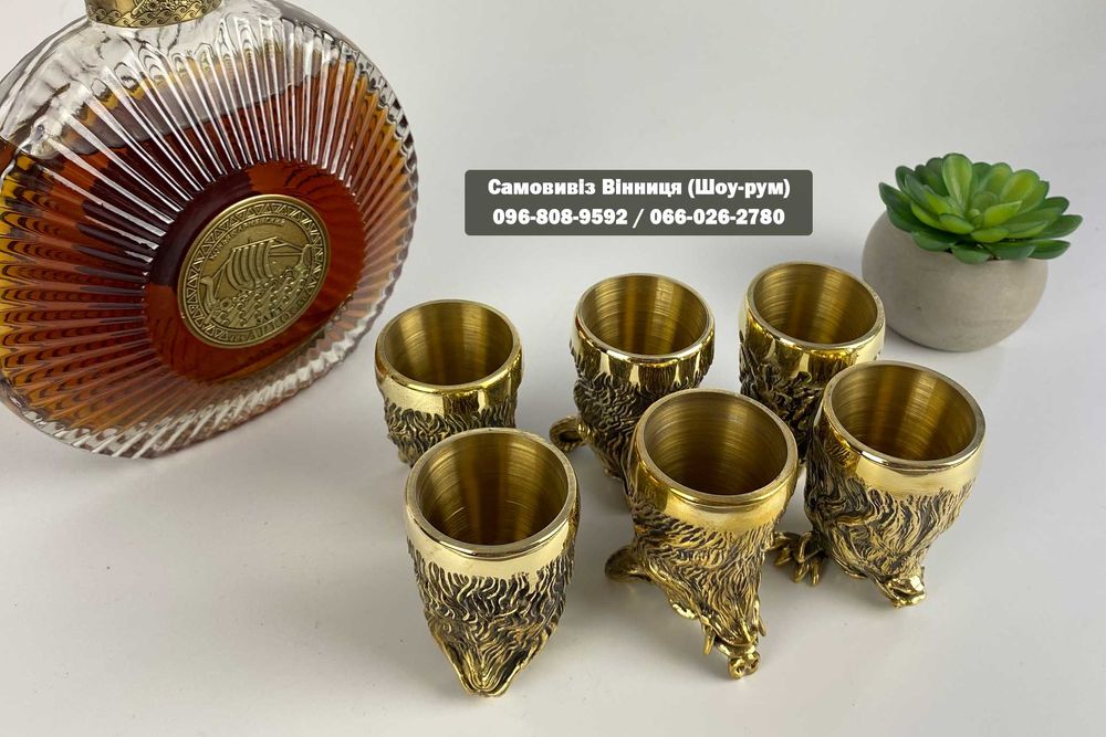 Набір шампурів 6 шт у кейсі Шашличний набір з чарками Латунь лиття