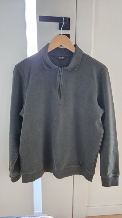 Ciemnozielony męski sweter z zamkiem i kołnierzykiem Massimo Dutti M